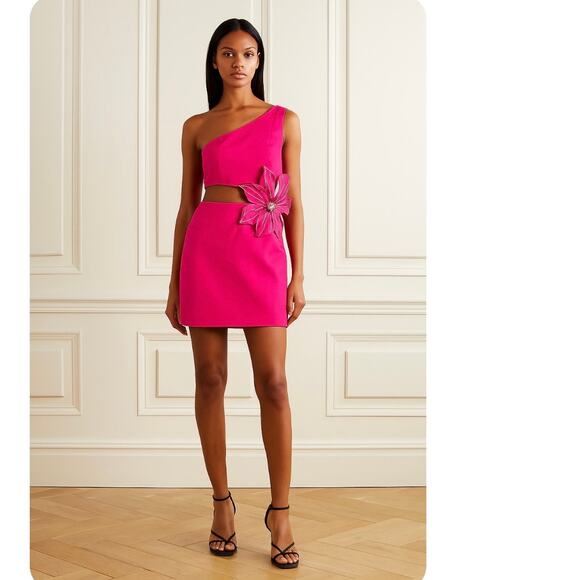 PatBo Flower Appliqué Cut-Out Mini Dress Pink Sz 6 Feminine luxury Designer - Picture 1 of 16